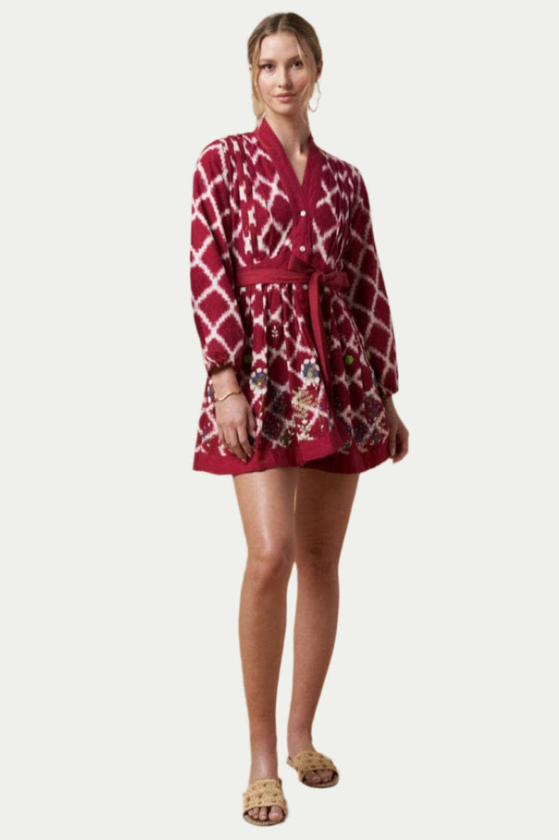 Guadalupe Design ADA Kimono Short Dress Red M