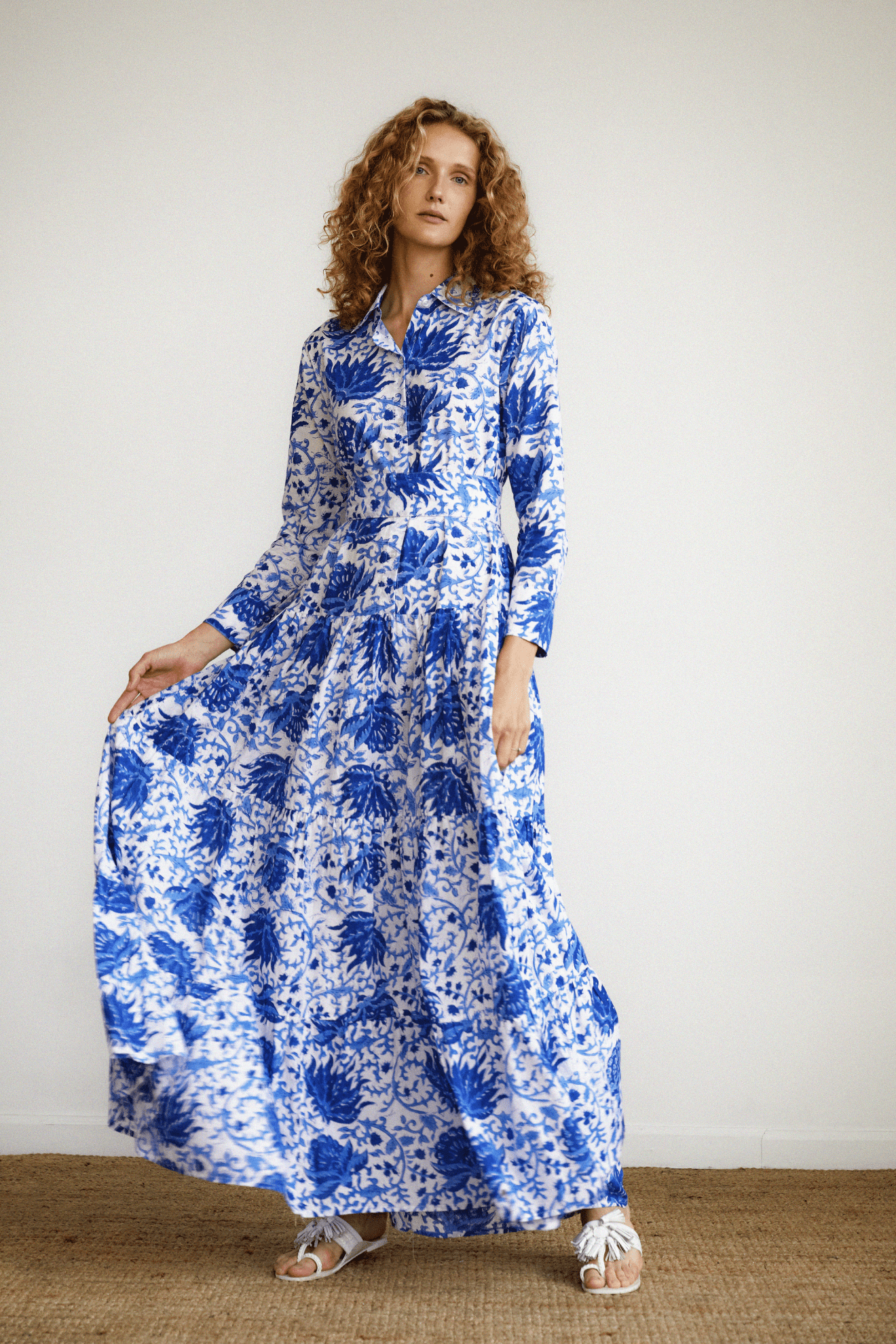 Zara blue and deals white floral dress