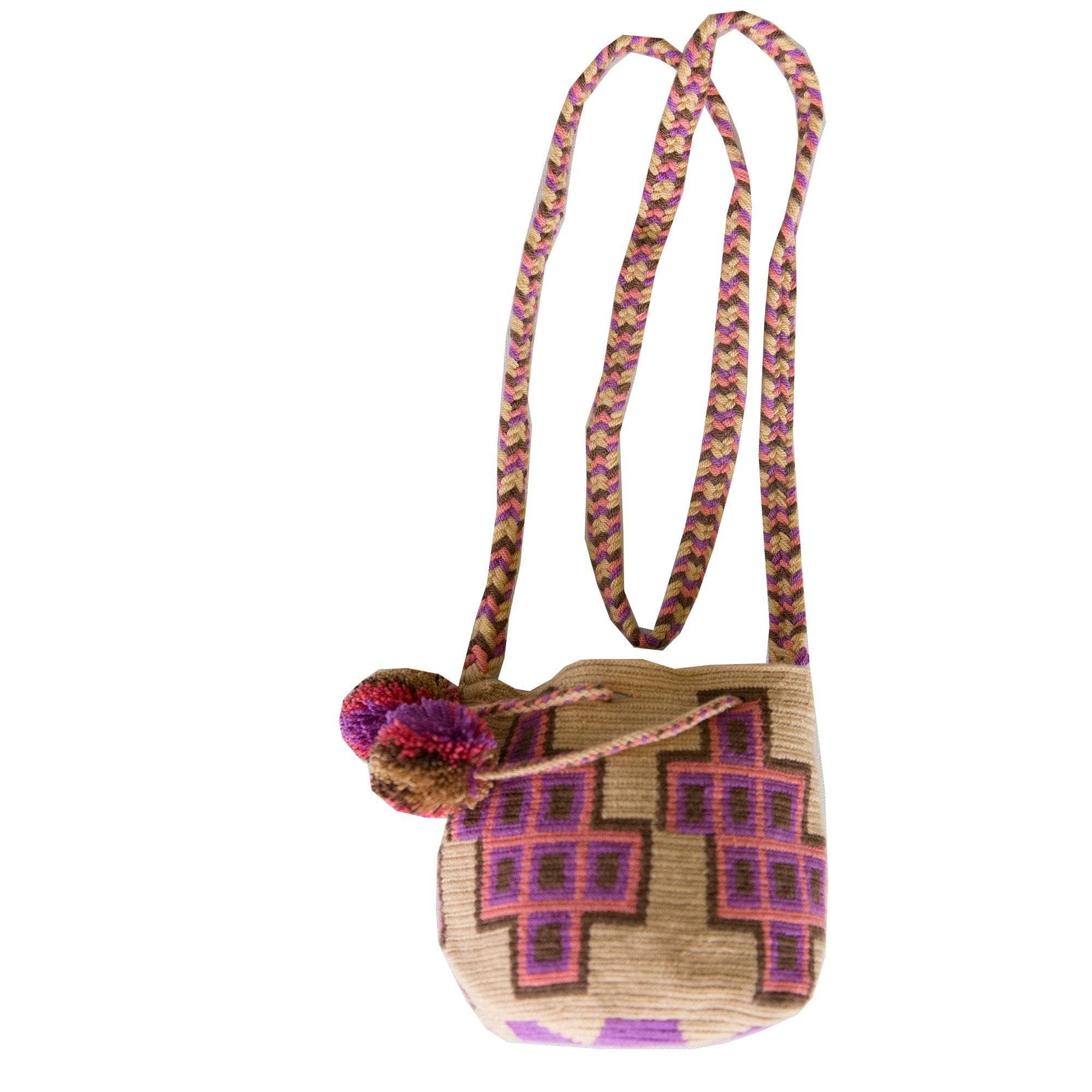 Small Wayuu Kids Mochila Bag Beige Guadalupe Design