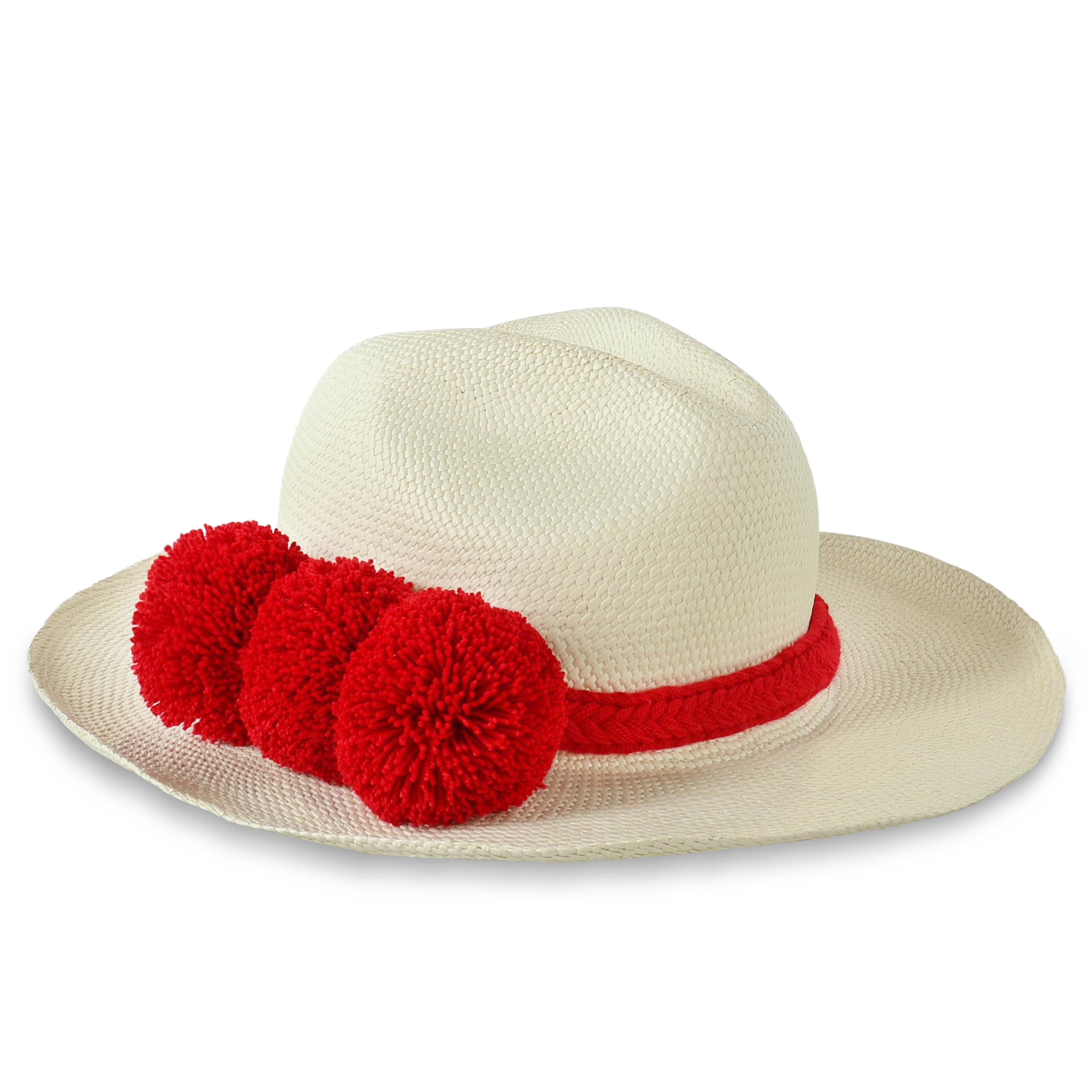 GUADALUPE HAT + WHITE RED POM POM