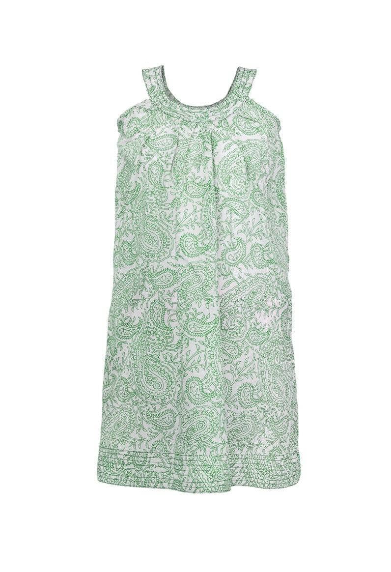 Ana Paisley Sleeve-less Dress -Green