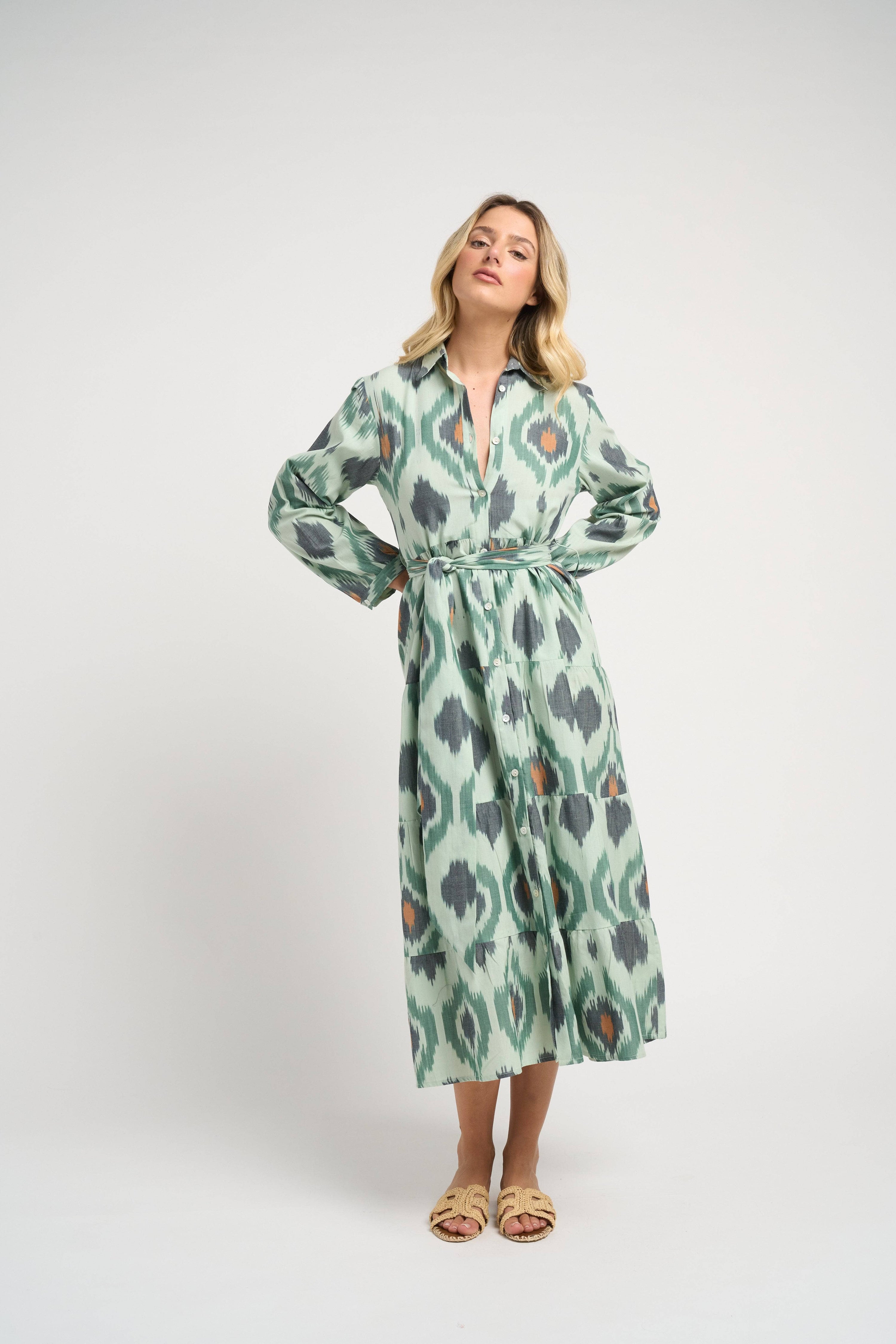 Ariel Ikat Dress Green