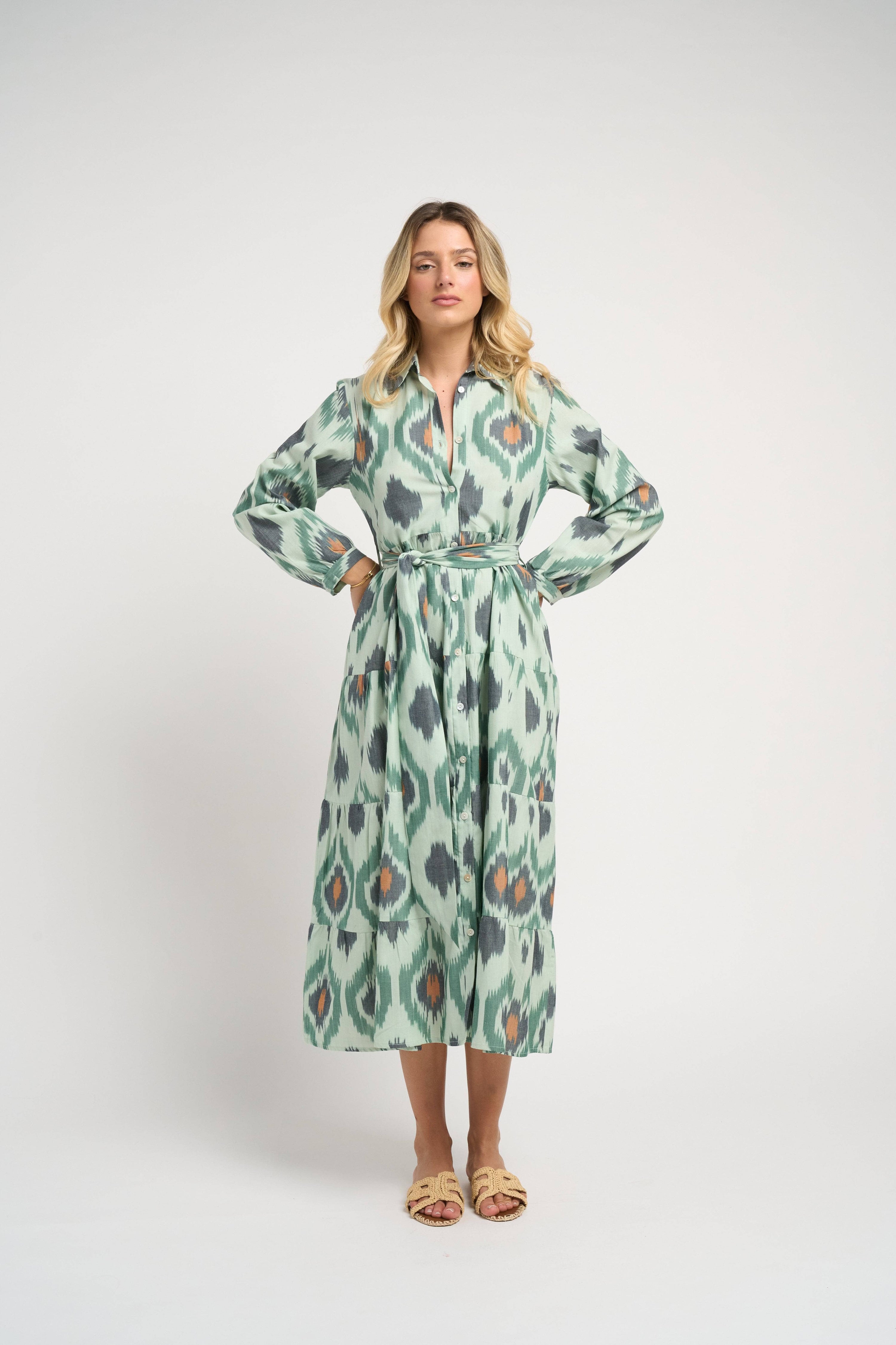 Ariel Ikat Dress Green