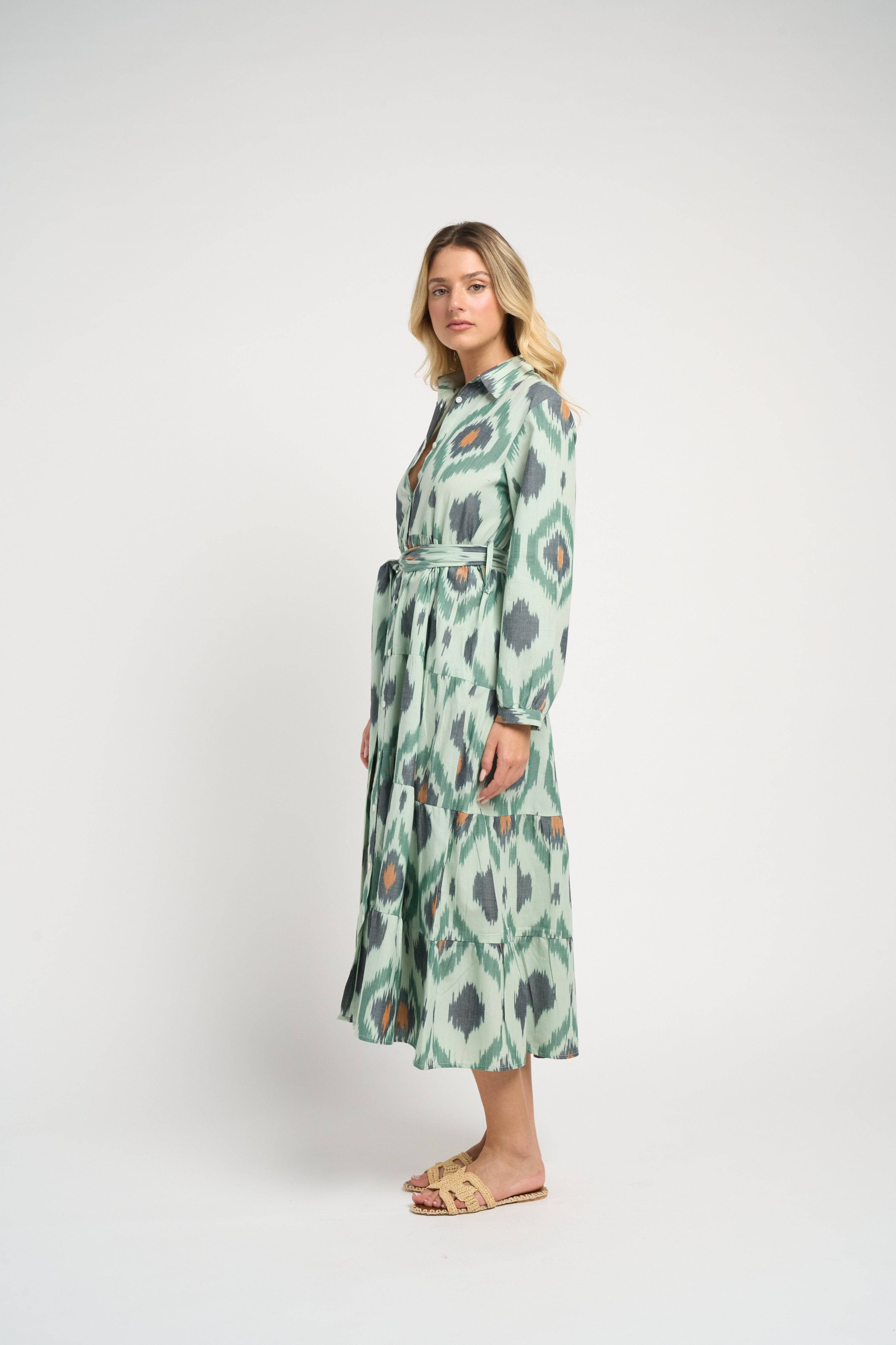 Ariel Ikat Dress Green