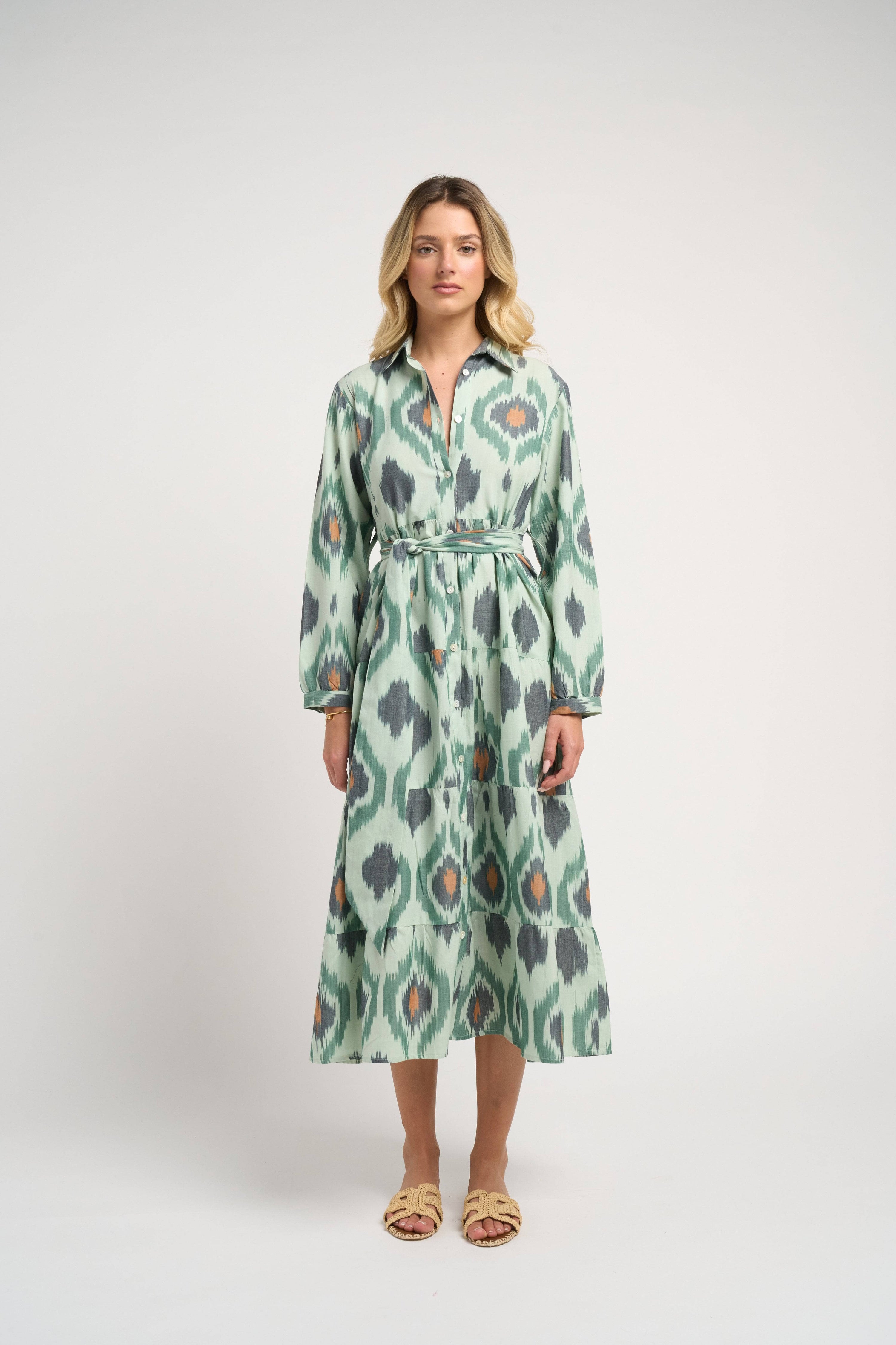 Ariel Ikat Dress Green