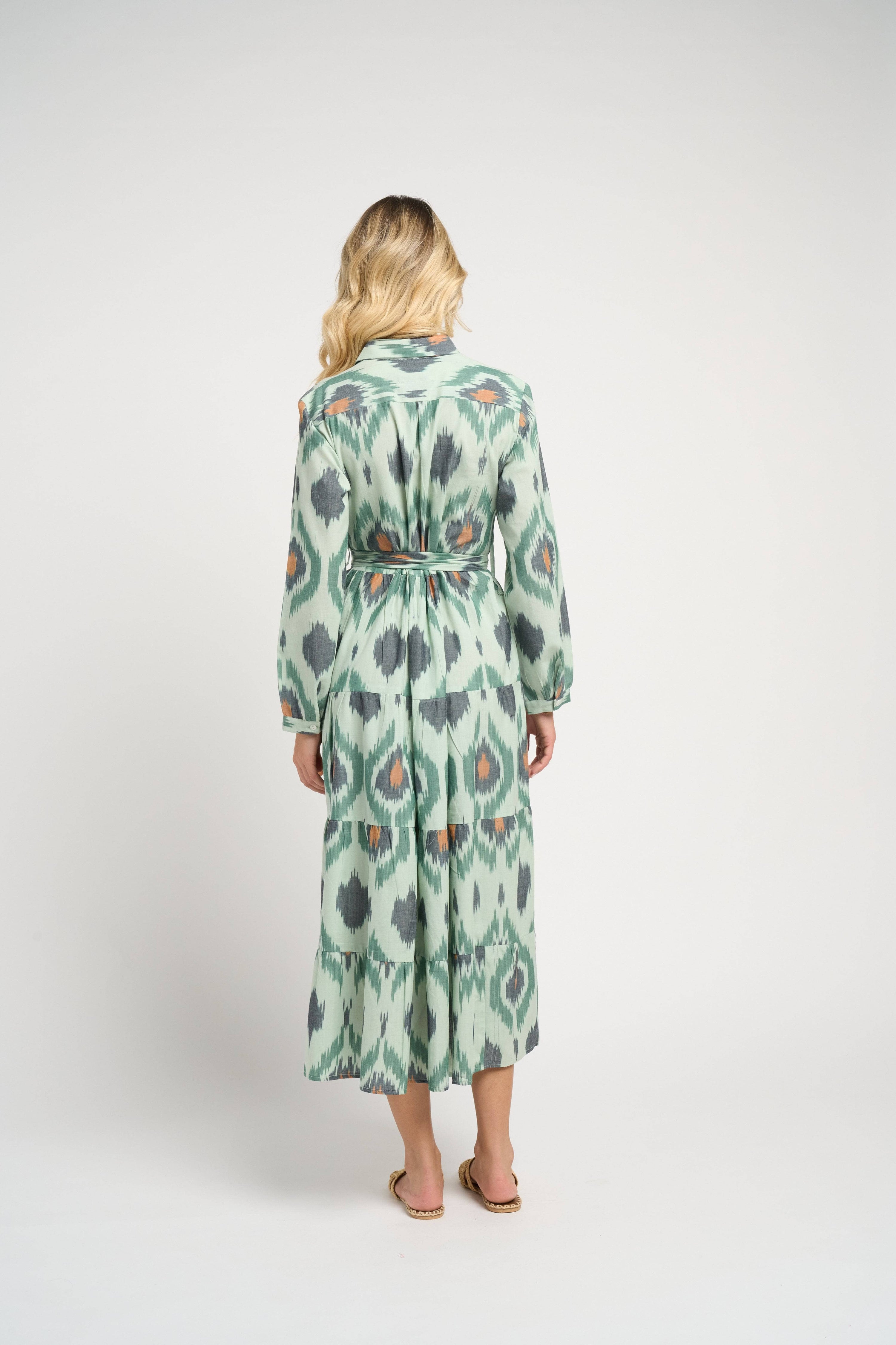 Ariel Ikat Dress Green