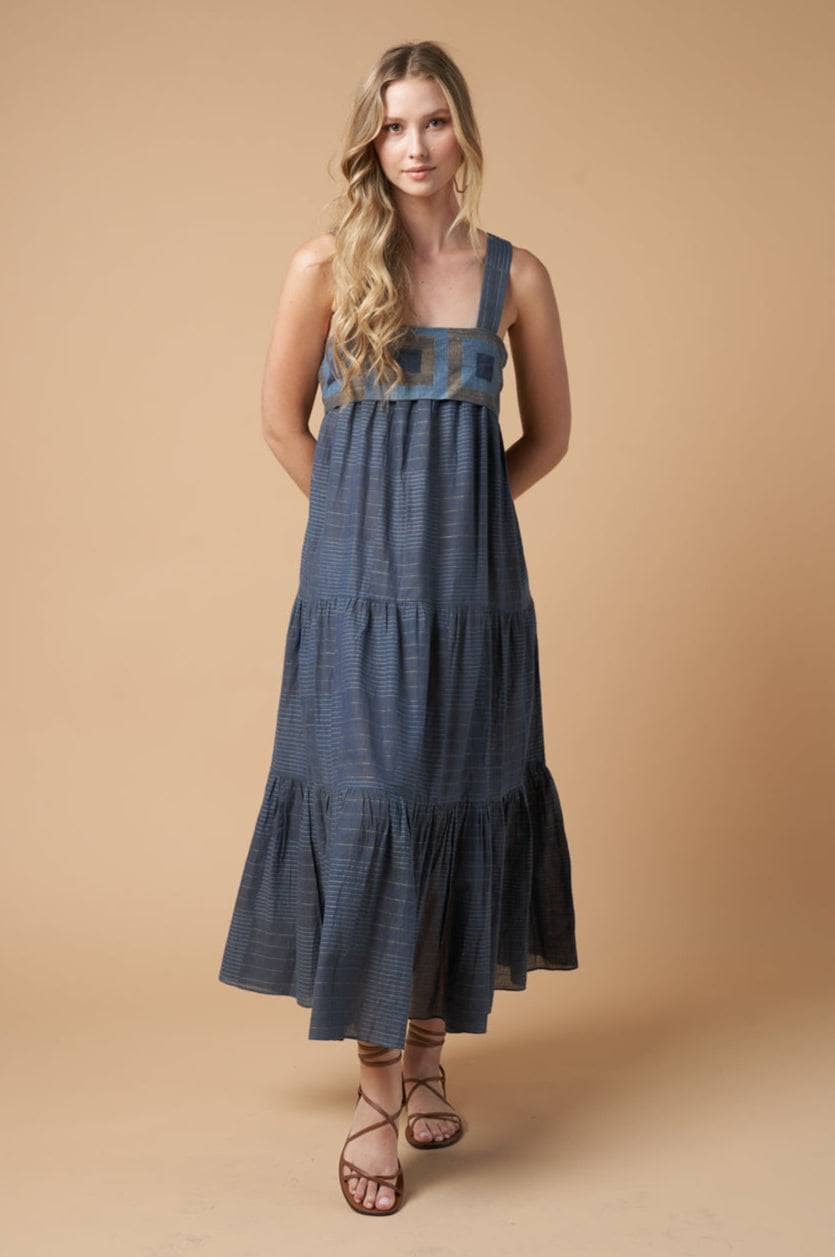 Model wearing the Isabella Denim Blue dress