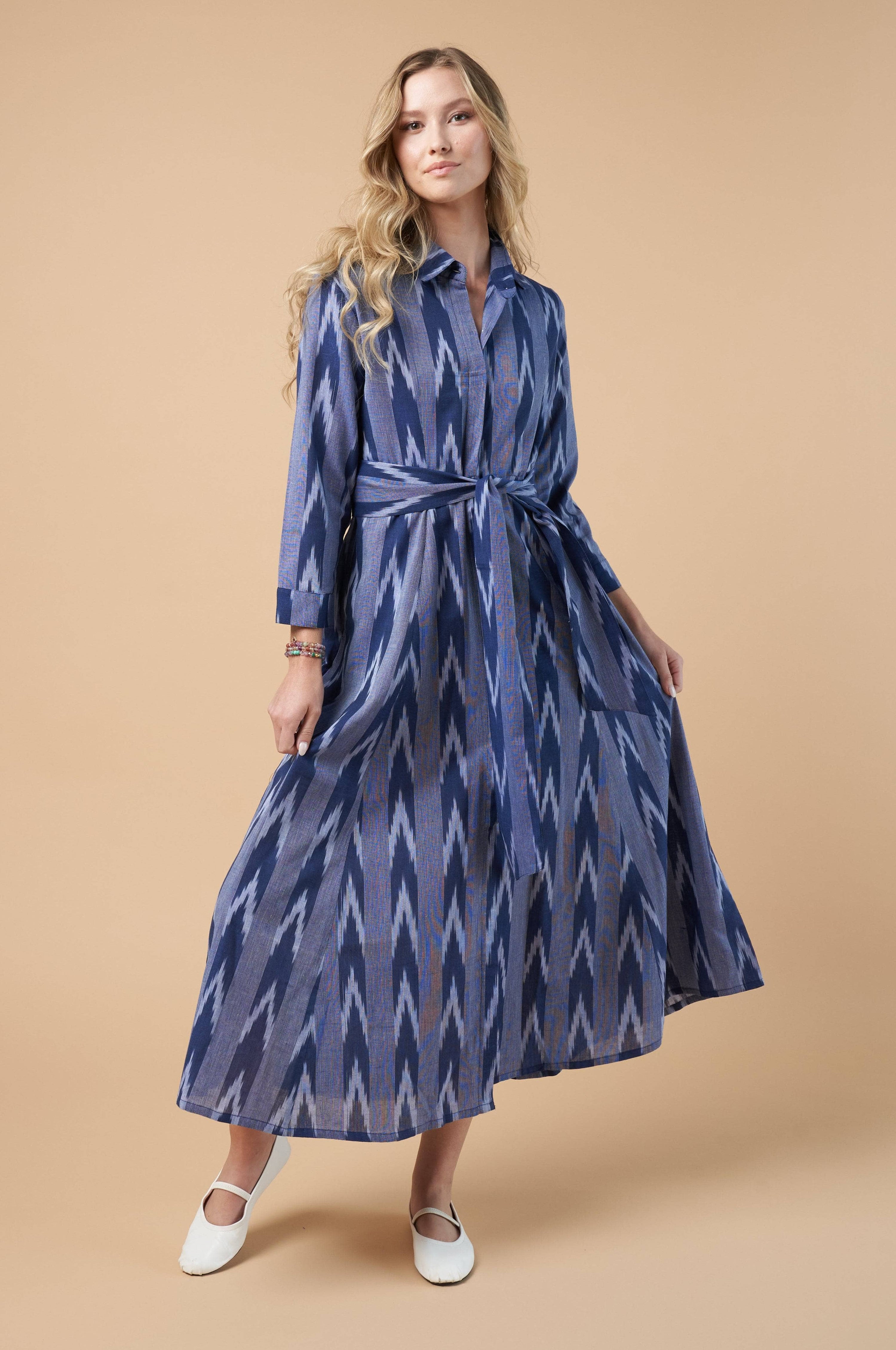 Luciana Ikat Dress Navy Blue