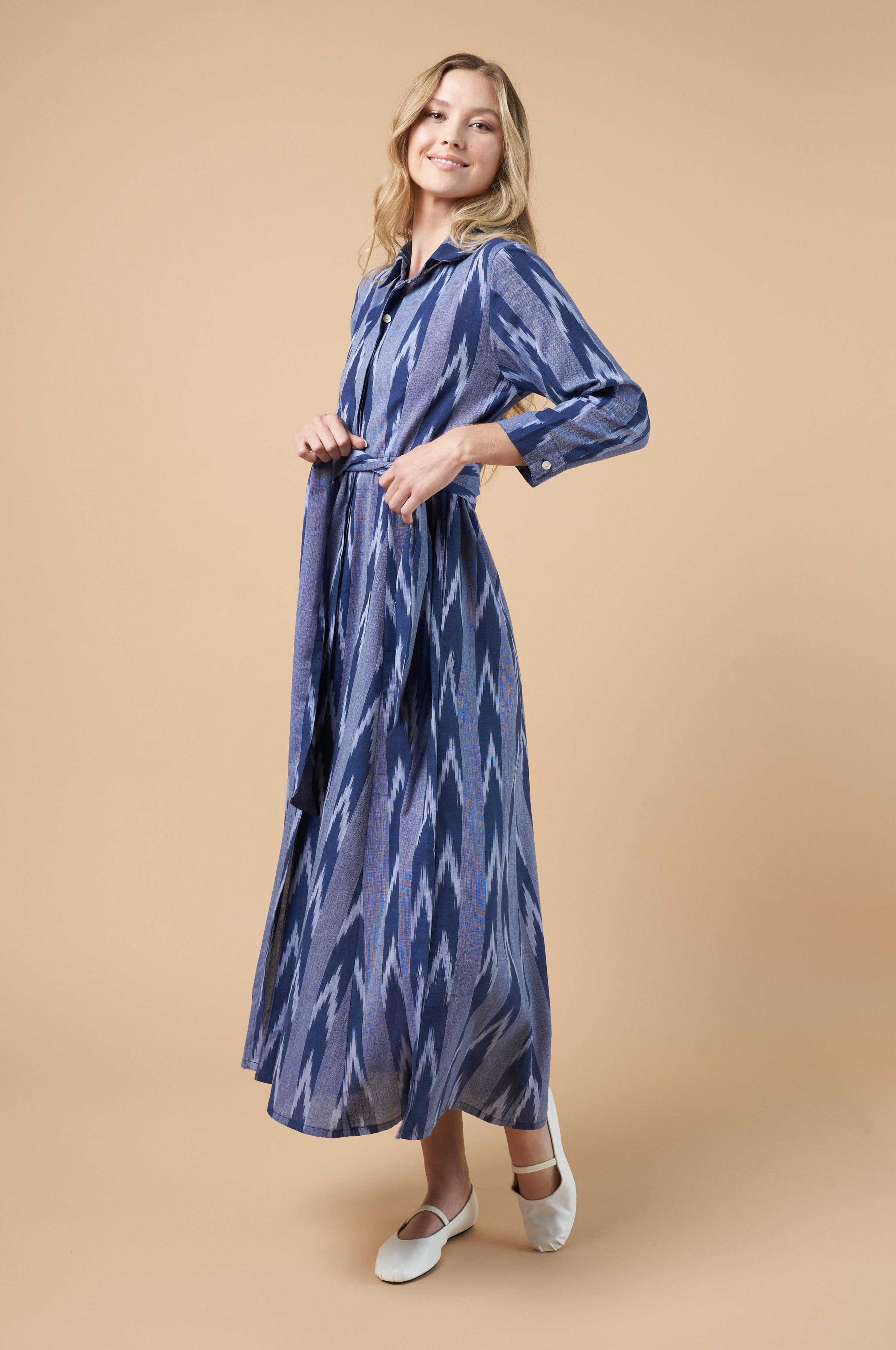 Luciana Ikat Dress Navy Blue