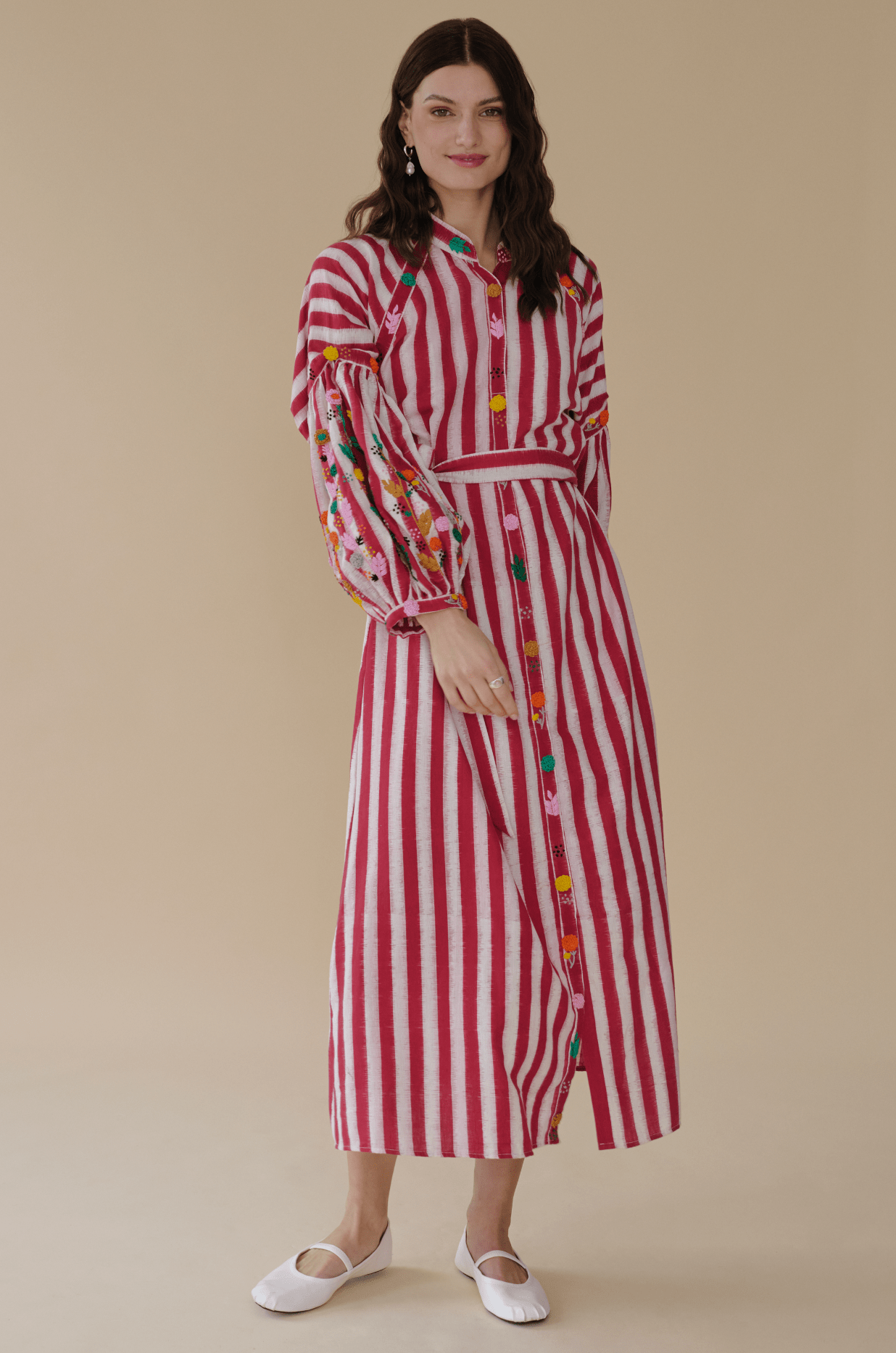 Rambagh Stripe Emb Dress