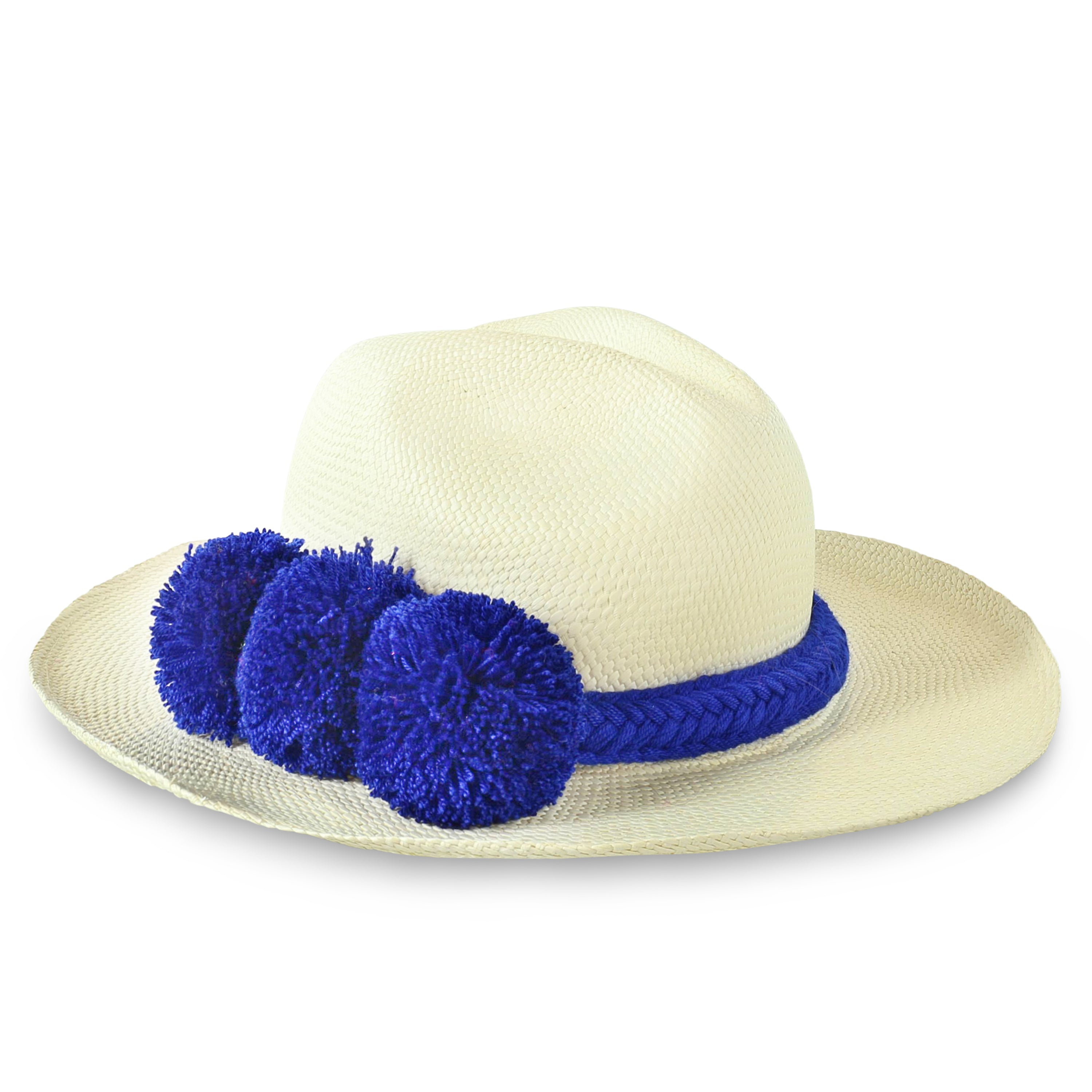 GUADALUPE HAT + WHITE BLUE POM POM
