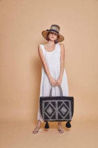 Ibiza Tassel Tote - White / Black