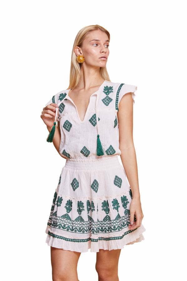 ILEANA DRESS PEACH & EMERALD